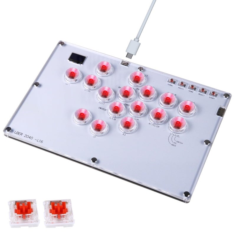DO-CAM Arcade Stick All-Button Controller L16, Leverless Controller Street Fight with Turbo & SOCD, Arcade Stick Street Fight for PC/PS3/PS4/Steam/Switch Game Keyboard-Supports Hot Swap & Custom RGB(White) - Image 1
